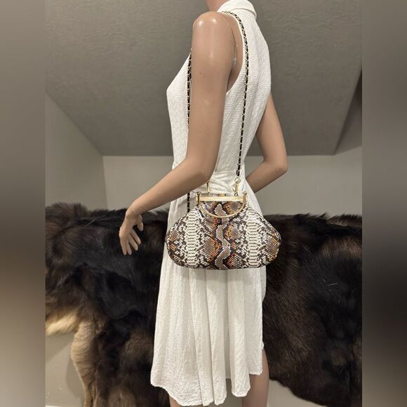 Unique Design! Genuine Cowhide Snake Skin Embossed Top Handle Bag/Crossbody - Picture 6 of 13